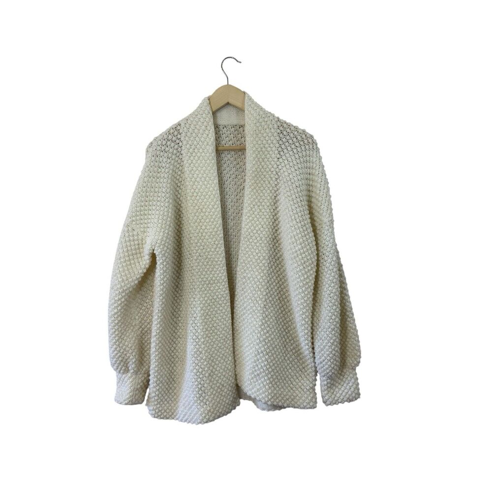 Vintage X-Large Sweater Chunky Loose Knit Grandpa Open Front Ivory Womens READ